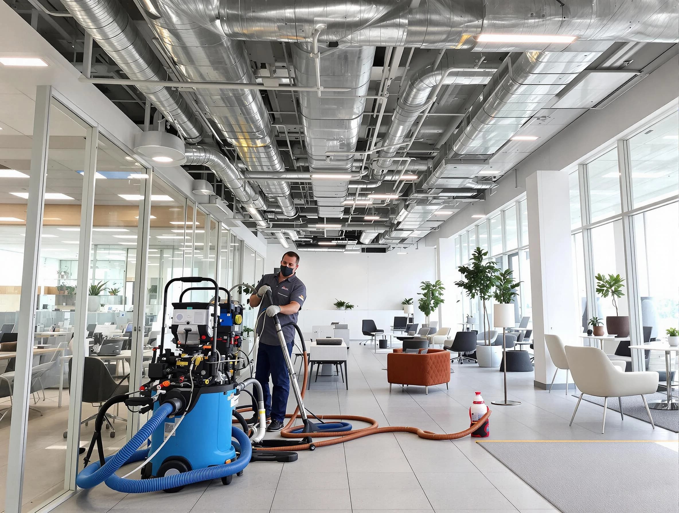 Bon Air Air Duct Cleaning team conducting comprehensive commercial duct cleaning at a business location in Bon Air