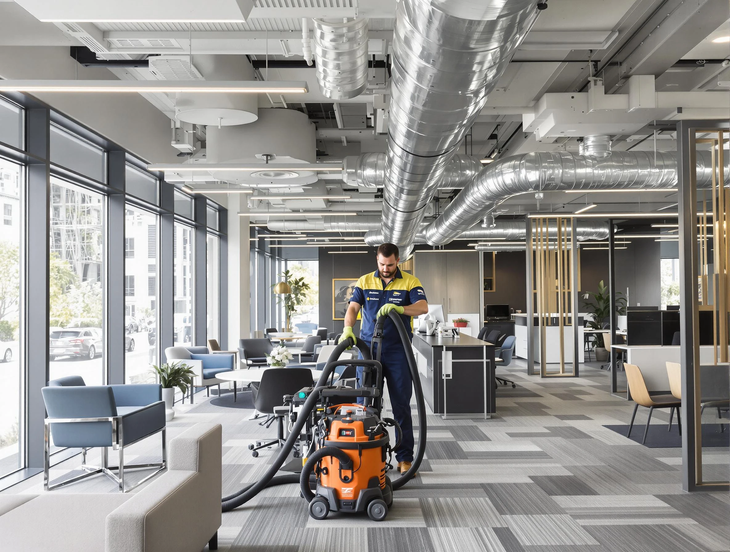 Bon Air Air Duct Cleaning team performing thorough commercial duct cleaning at a Bon Air business center